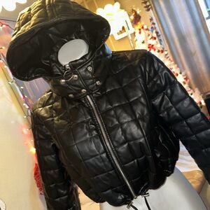 BlankNYC hoodie leather jacket